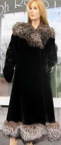 Vtg Womans Real Fox Fur & Sheared Black Lamb Princess Coat Stunning 