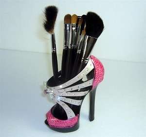 Mini Shoe Make up brush/pen holder case stand leopard  