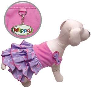    Elegant Shimmery Hearts Dog Ruffle Dress with Bow   L