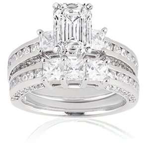  2.5 Ct Emerald Cut 3 Stone Diamond Wedding Rings Set VS 
