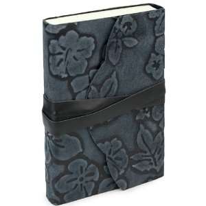  Hibiscus Embossed Navy Blue Suede Wrap Italian Leather 