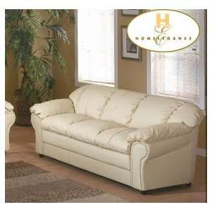    Plush Contemporary Ivory Leather Sofa Couch