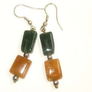   Earrings 20 Dark Green Orange Rectangle Crystal Healing 1.8 Jewelry