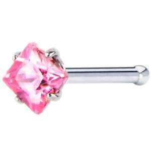  18 Gauge Pink Diamond Shape CZ Nose Bone: Jewelry