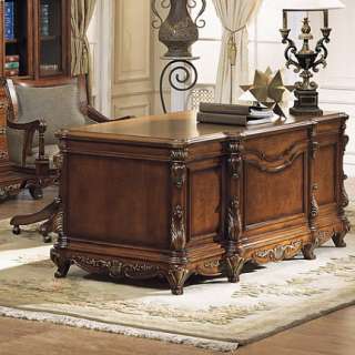 Antiqued Walnut Executive Office Desk Table FREE S/H  