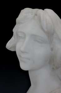 ANTIQUE C1890 ART NOUVEAU MARBLE BUST OF PRETTY YOUNG GIRL  
