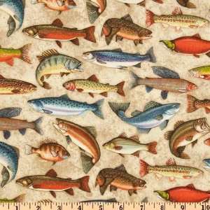  44 Wide Copper Ridge Sporting Fish Natural Fabric By The 