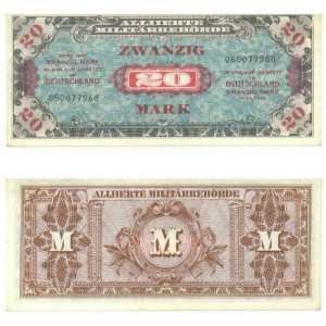  Germany 1944 20 Mark, Allied Military Currency, Pick 195a 