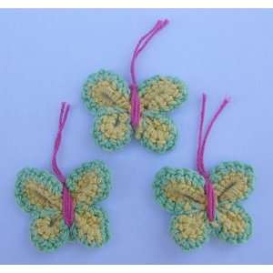 20pc Green and Yellow Crochet Butterflies Applique Embellishment CR48