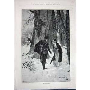    1891 Fine Art Soldier Man Woman Snow Trees Horse: Home & Kitchen