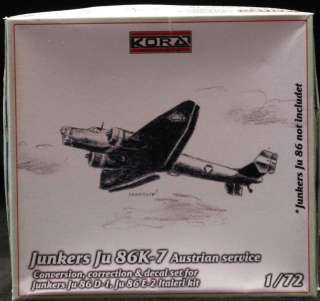 72 KORA JUNKERS Ju 86 AUSTRIA Conversion Kit *MINT*  