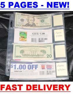 Coupon Sleeves Pages for Binder 4 Pockets   NEW  