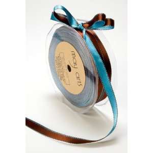  May Arts 3/16 Inch Wide Ribbon, Light Blue and Brown Satin 