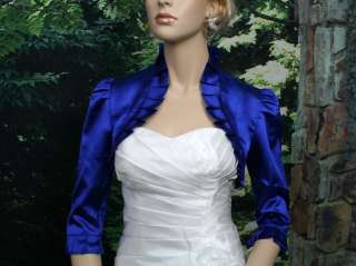 Blue 3/4 sleeve satin wedding bolero jacket shrug 008  