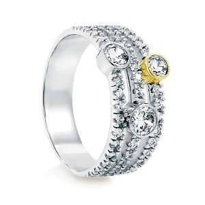Sterling Silver Cubic Zirconia CZ Bubble 3 Row Fashion Right Hand Ring 