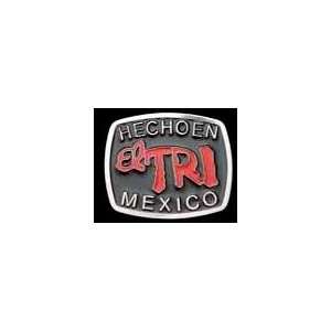 Hecho En Mexico Belt Buckle with El TRI Sign in RED in Square Regular 