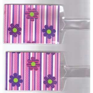  Set of 2 Oversize Luggage Tags Pink Purple Flower Charm 