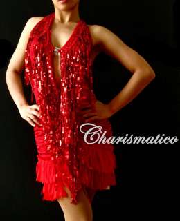 RED Cleavage Latin SALSA dance Fringe SAMBA DIVA dress  