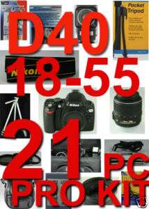 Nikon D40 W/ 18 55mm 21 Piece PRO KIT + 8GB 4 Lens NEW 12345557996 