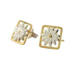  Sterling Silver Sun Flower Gold Accent Earrings: Jewelry