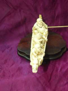 FINE CHINESE HAND CARVED OX BONE SCENE 3 BUDDHA MOTHER OF PEARL RARE 