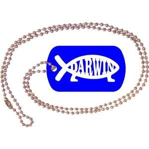 Darwin Fish Blue Dog Tag with Neck Chain