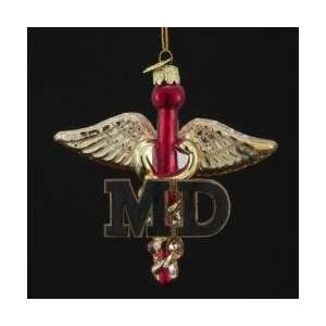  4 Noble Gems Red and Gold Glass Medical Doctor Caduceus 