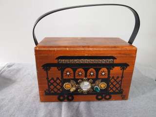 Vtg Enid Collins of Texas CABLE CAR train box bag purse jewels wooden 