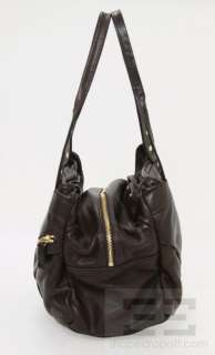 Botkier Dark Brown Pebbled Leather & Gold Zipper Trigger Handbag 