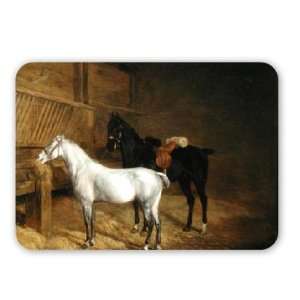  A Grey Pony and a Black Charger in a Stable   Mouse Mat 