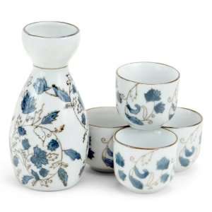  5 pc Blue Leaf Sake Set