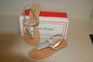 Pierre Dumas Emily Silver Flat Sandal with Ruffle $14  