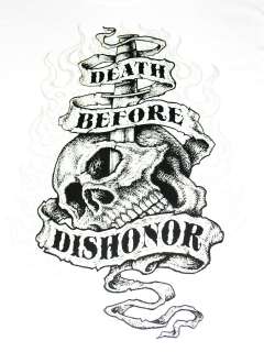 DEATH BEFORE DISHONOR & SKULL T SHIRT WHITE SIZE LARGE NEW  