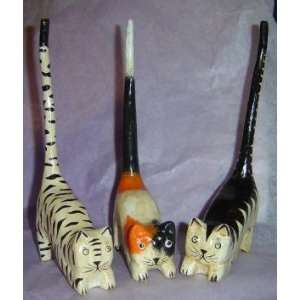 Long Tail Wooden Cats Set of Three