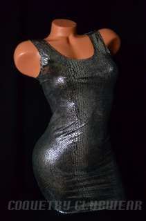 XS Tight & Sexy Silver Metallic Snakeskin Bodycon Clubwear Lycra Mini 