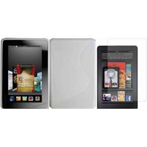 White TPU S Shape Case Cover+LCD Screen Protector for  Kindle 