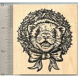    Christmas Wreath Ferret Rubber Stamp Arts, Crafts & Sewing