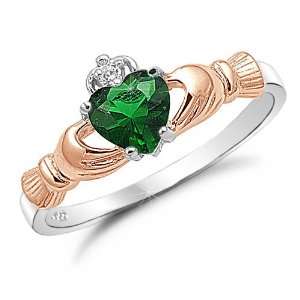  Sterling Silver Rosegold Emerald CZ Ring , 9 Jewelry