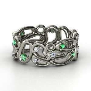   Desert Bloom Band, 14K White Gold Ring with Emerald & Diamond Jewelry