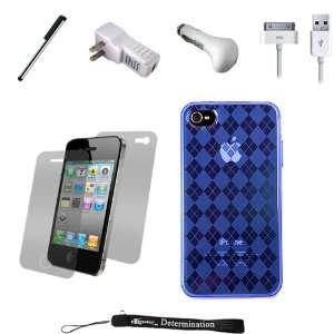  Blue Durable TPU Skin Cover Case with Back Argyle Design 