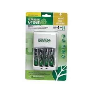 Ultralast AA/AAA Battery Charger with 4 Green AA Precharged Batteries 