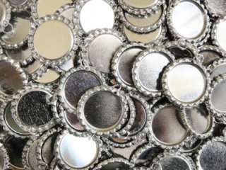 100 Flat Chrome Bottle Caps with holes and SPLIT RINGS for Necklaces 