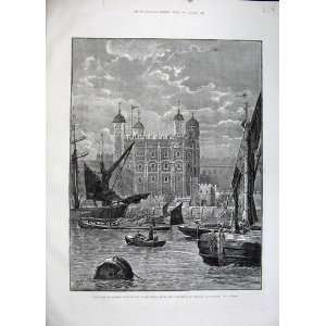  1883 Tower London White Buildings Sailing Ship Fine Art 