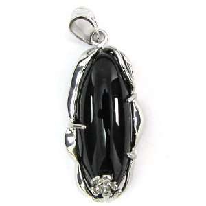  30mm silver plated blackstone oval pendant