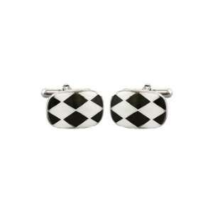  Black & White Diamond Design Rhodium Cufflinks Jewelry