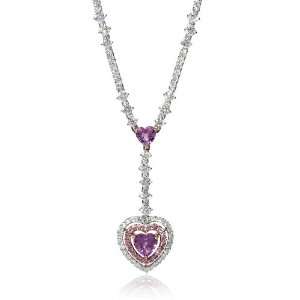    Diamond and Pink Sapphire 18k Two Tone Gold Drop Necklace Jewelry