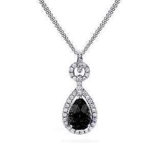   37Ct Pear Cut Black Diamond & VS Diamond Pendant 14K Gold Jewelry