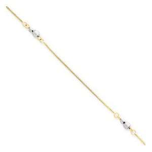  14k Two tone Gold Mirror Bead Anklet: Jewelry