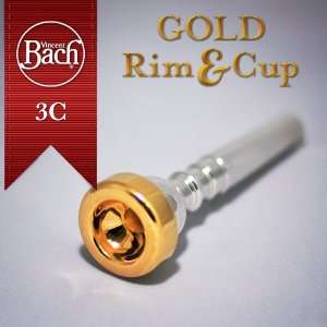 Bach 3C Trumpet Mouthpiece 24K Gold Rim & Cup Musical 