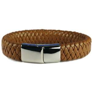 Mens Weave Leather and Stainless Steel Slide Clasp Bracelet   8.25 